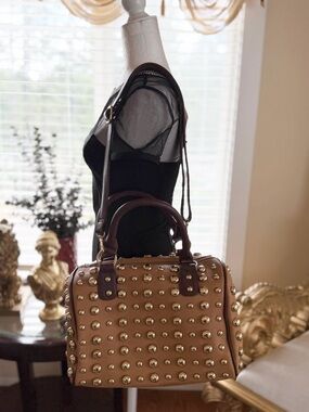 Studded Tan Bowling Bag - Designer Style